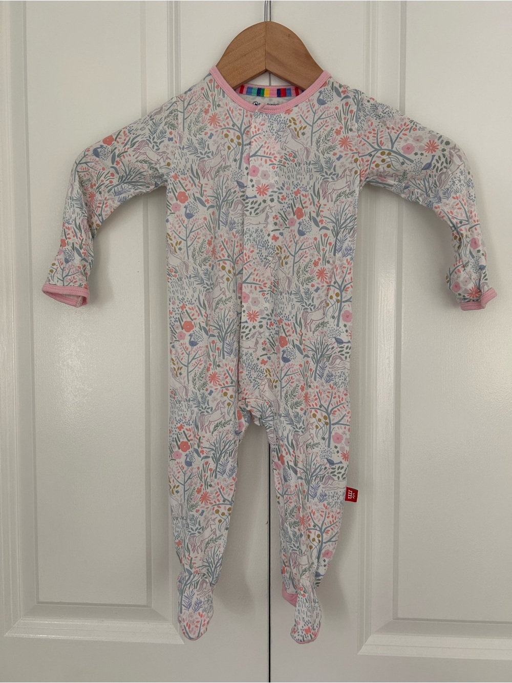 Magnetic Me pink unicorn modal magnetic footie sleeper 3-6 months